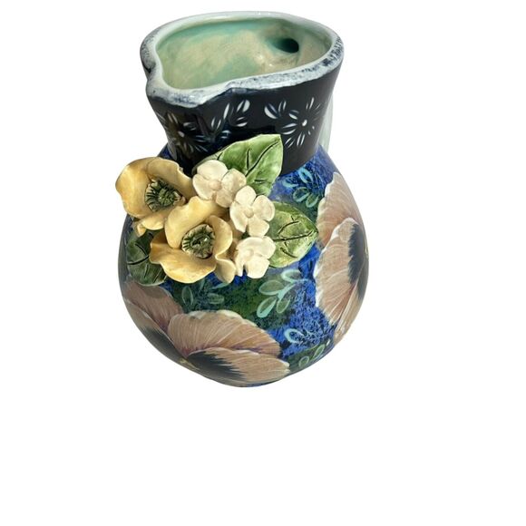 lesal ceramics lisa lindberg floral handpainted pitcher - Picture 3 of 12